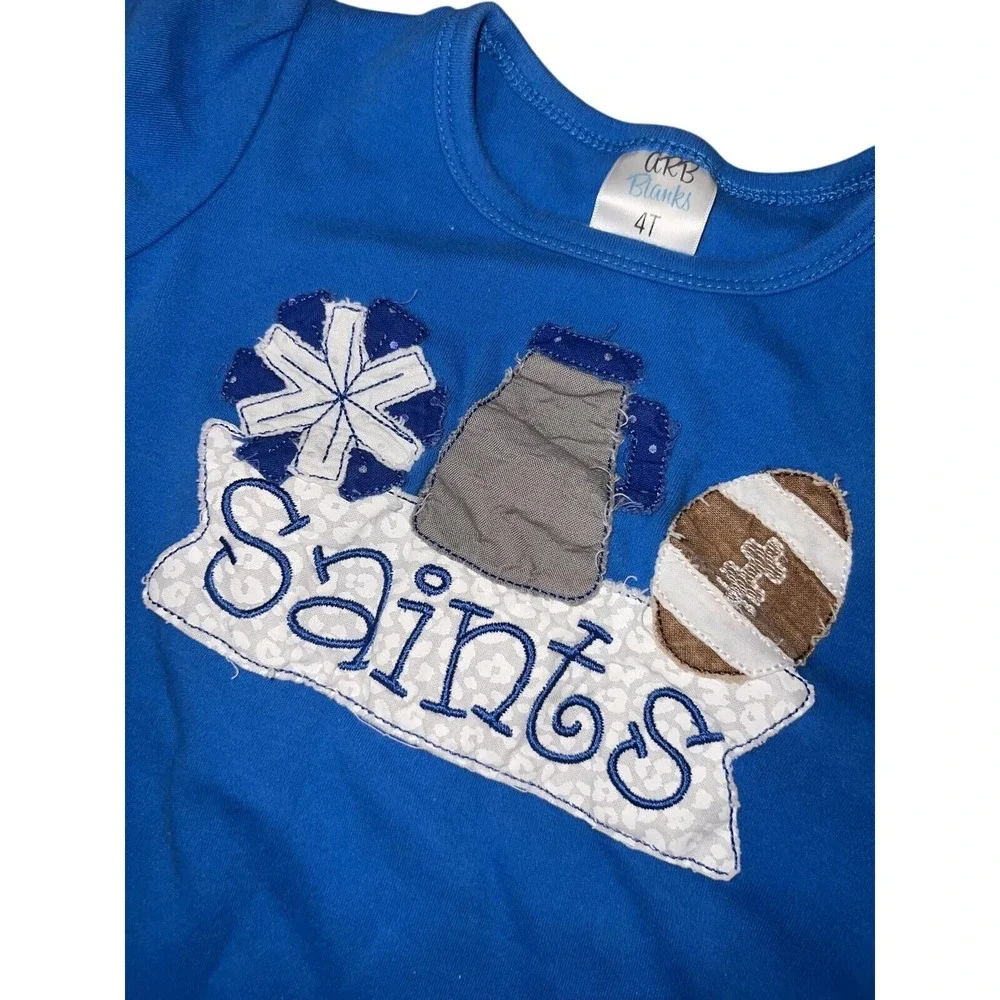 4T Blue Saints Applique Spirit Tee Toddler Short‎ Sleeve Football Game Day Shirt
